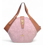 Generic Women's Polyurethane Floral Printed Hexagonal Satchel Handbag with Adjustable Strap (Pink)