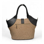 Generic Women's Polyurethane Textured Two-Tone Tote Handbag with Adjustable &amp; Removable Strap (Beige)