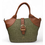 Generic Women's Polyurethane Textured Two-Tone Tote Handbag with Adjustable &amp; Removable Strap (Green)