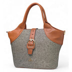 Generic Women's Polyurethane Textured Two-Tone Tote Handbag with Adjustable &amp; Removable Strap (Grey)