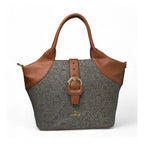 Generic Women's Polyurethane Textured Two-Tone Tote Handbag with Adjustable &amp; Removable Strap (Grey)