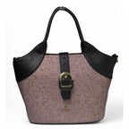 Generic Women's Polyurethane Textured Two-Tone Tote Handbag with Adjustable &amp; Removable Strap (Purple)