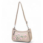 Generic Women's Polyurethane Floral Embroidered Crossbody Sling Bag with Adjustable &amp; Removable Strap (Beige)