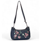 Generic Women's Polyurethane Floral Embroidered Crossbody Sling Bag with Adjustable &amp; Removable Strap (Black)