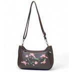 Generic Women's Polyurethane Floral Embroidered Crossbody Sling Bag with Adjustable &amp; Removable Strap (Dark Brown)