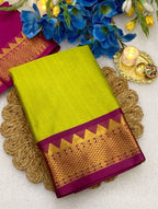 Generic Women's Cotton Silk Striped Saree With Unstitched Blouse - 5.5 Mtr (Light Green-Purple)