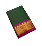 Generic Women's Cotton Silk Striped Saree With Unstitched Blouse - 5.5 Mtr (Dark Green-Magenta)