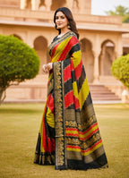 Generic Women's Silk Kalamkari Printed Saree With Unstitched Blouse - 5.5 Mtr (Multicolor)