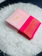 Generic Women's Cotton Silk Solid Saree With Unstitched Blouse - 5.5 Mtr (Pink)