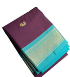 Generic Women's Cotton Silk Solid Saree With Unstitched Blouse - 5.5 Mtr (Purple-Turquoise)
