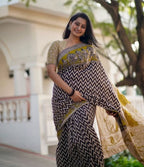 Generic Women's Linen Kalamkari Printed Saree With Unstitched Blouse - 5.5 Mtr (Purple)