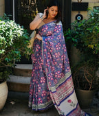 Generic Women's Linen Floral Printed Saree With Unstitched Blouse - 5.5 Mtr (Multicolor)