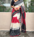 Generic Women's Linen Checkered Saree With Unstitched Blouse - 5.5 Mtr (Multicolor)