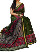 Generic Women's Linen Kalamkari Printed Saree With Unstitched Blouse - 5.5 Mtr (Green-Pink)