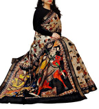 Generic Women's Linen Kalamkari Printed Saree With Unstitched Blouse - 5.5 Mtr (Multicolor)