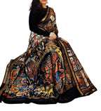 Generic Women's Linen Kalamkari Printed Saree With Unstitched Blouse - 5.5 Mtr (Multicolor)