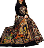 Generic Women's Linen Kalamkari Printed Saree With Unstitched Blouse - 5.5 Mtr (Multicolor)