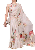 Generic Women's Georgette Floral Printed Saree With Unstitched Blouse - 5.5 Mtr (Beige)