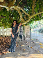 Generic Women's Linen Printed Saree With Unstitched Blouse - 5.5 Mtr (Black)