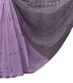 Generic Women's Linen Striped Saree With Unstitched Blouse - 5.5 Mtr (Purple)
