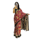 Generic Women's Linen Floral Printed Saree With Unstitched Blouse - 5.5 Mtr (Maroon)