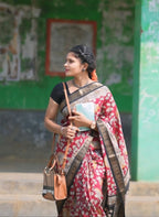 Generic Women's Linen Floral Printed Saree With Unstitched Blouse - 5.5 Mtr (Maroon)