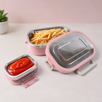 5588 Miracle Carry Lunch Box Microwave Safe Lunch Box With Insulated Bag 2 Compartment Lunch Box (400 Ml  2 Pc)