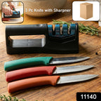 Multipurpose Kitchen Knife Set With Knife Sharpener (3 Pc Knife With Sharpener)