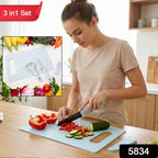 3 In 1 Kitchen Knife  Chopping Board Set (1 Set)